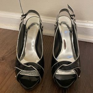 Guess Size 7 platform black and silver heels